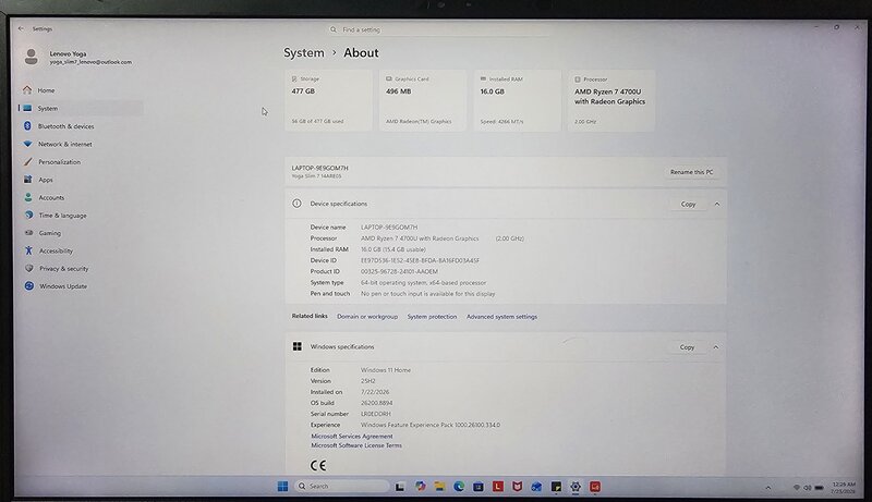 Laptop Lenovo 14'' Yoga Slim 7 14ARE05 Orchid